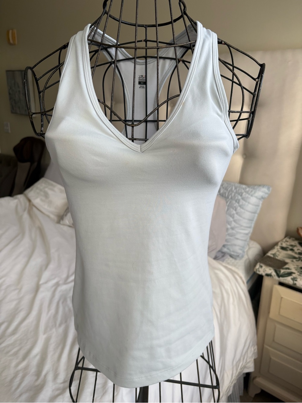 VSX White V-Neck Athletic Tank built in bra